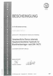 2017-10 Verantwortliche Person (ehemals Hauptverantwortliche Fachkraft) für Brandmeldeanlagen nach DIN 14675